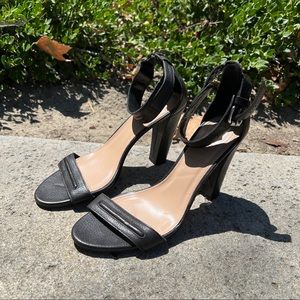 J.Crew Leather Black Ankle Strap Sandal Heels